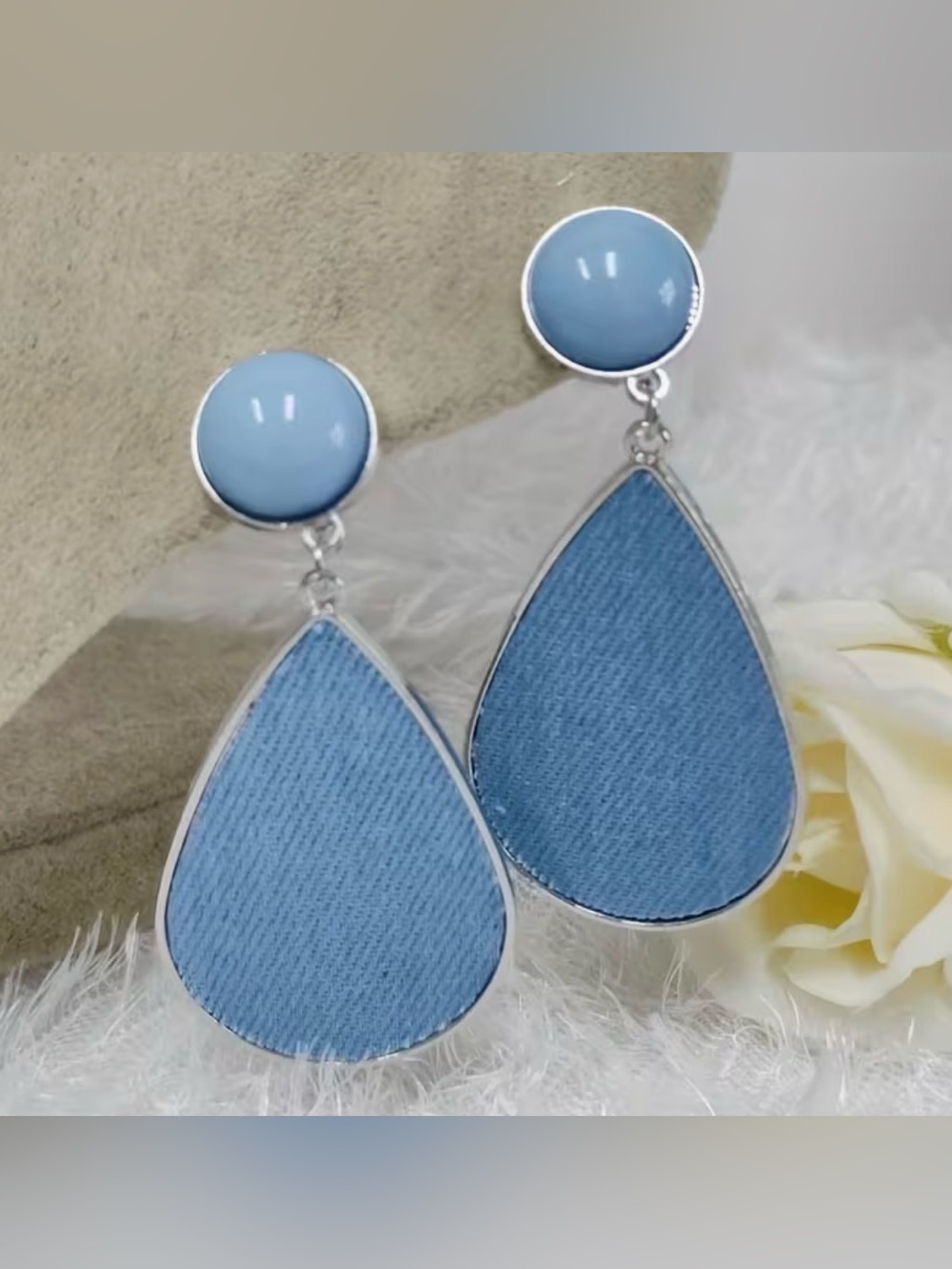 Light Blue Teardrop Denim Drop Earrings